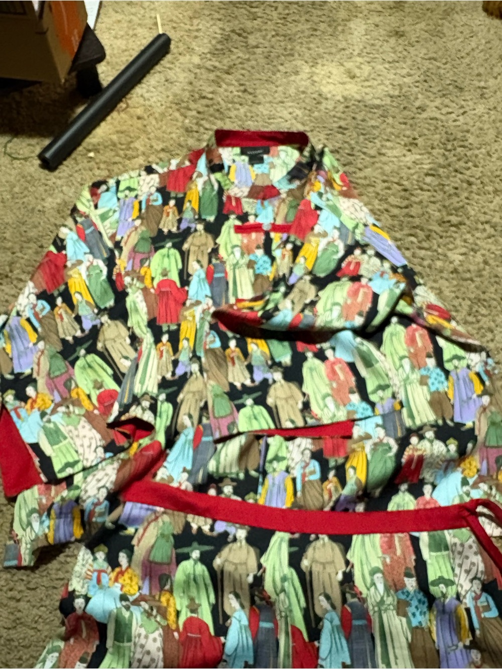 Natori Multicolor Vintage Doll Print Pajama Set with Red Trim - Picture 2 of 5